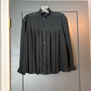 Banana Republic Black Pleated Collar Button-Up Blouse